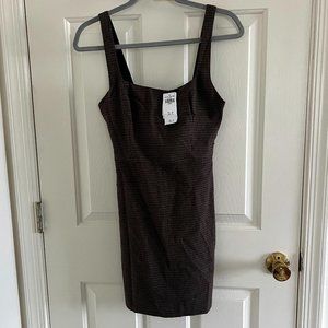 NWT Abercrombie Dark Brown Houndstooth Pinafore Square Neck Mini Dress XS